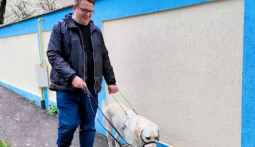 Andel MD, Peter Double and Eddie the guide dog